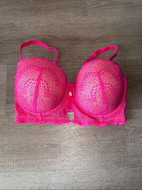 Adore Me Neon Pink Lace Longline Push-Up Bra 40DD
